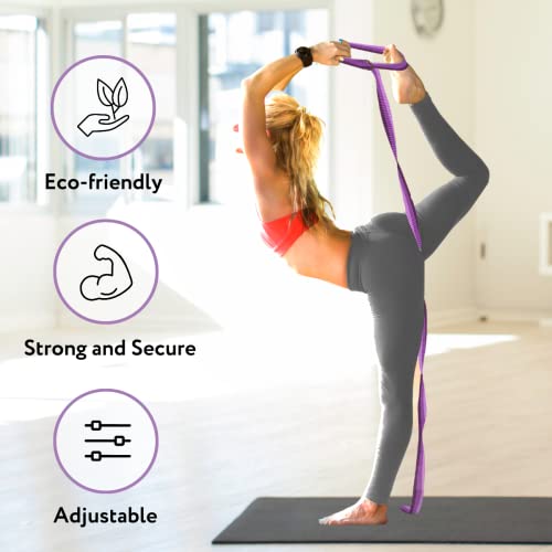 California Yoga Strap | Yoga Belt with Safe Adjustable D-Ring Buckle for Pilates | Stretching Strap | Exercise Bands | Physical Therapy | Improves Sitting Posture - color: Purple-10ft