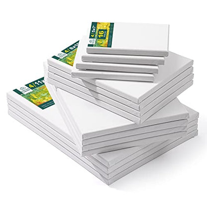 Inburit 16 PCS Multi Size Stretched Blank Canvas for Acrylic & Oil Painting | 16 Pack Blank Primed Cotton Canvas for Acrylic & Oil Paint, 5x7, 8x10, 9x12, 11x14 inches - size: 16PCS+(4sizex4)