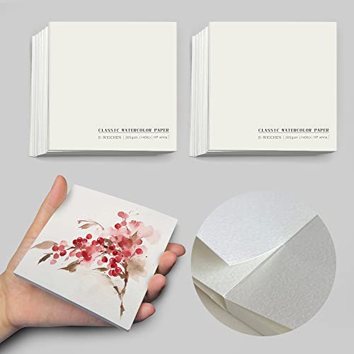 2 Packs Tearable Square 3.9X3.9 300gsm Portable Watercolor Paper Pad Journal 40pgs (20 Sheets Front Back 2 Textures) Travel Size for Calligrapher Watercolour Sketch Book Notebook White - color: Tearable White-2Pc