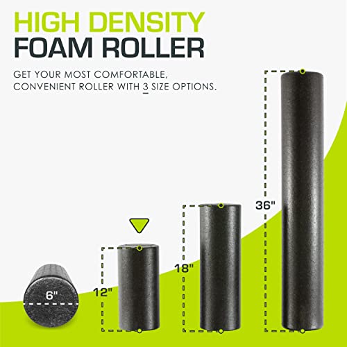 ProsourceFit High Density Foam Rollers 12 - inches long, Firm Full Body Athletic Massage Tool for Back Stretching, Yoga, Pilates, Post Workout Muscle Recuperation, Black - color: Black, size: 12"H x 6"D