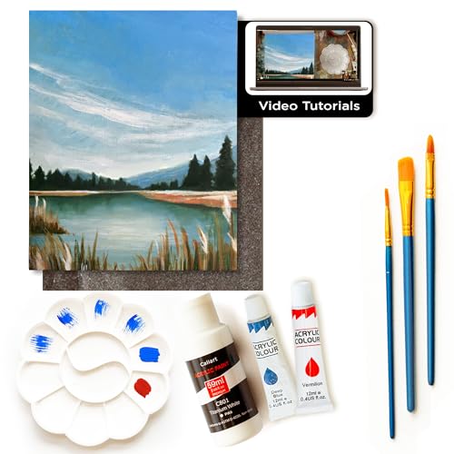 Painting4Real DIY Art Painting Kit for Adults – Learn to Paint Amber Lake with Video Tutorials – 9 Pieces Acrylic Paint Set for Adults –Perfect Christmas Crafts & Holiday Gifts for Art Lovers - color: Amber Lake