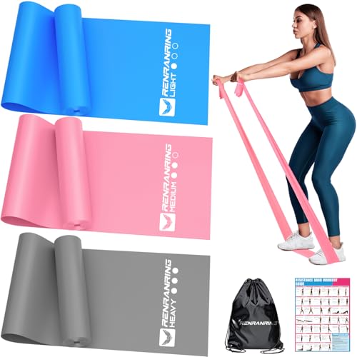 Resistance Bands for Working Out, Exercise Bands for Physical Therapy, Stretch, Recovery, Pilates, Rehab, Strength Training and Yoga Starter Set - color: Blue, Pink, Grey, size: 4.9FT