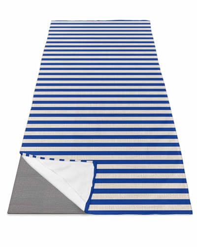 Dark Blue Striped Yoga Towel for Hot Yoga Non Slip, Modern Beige Geometric Country Yoga Mat Towel Absorbent Yoga Sweat Towels Microfiber Hot Yoga Blanket for Bikram Pilates Fitness 26"x74" - color: Darkblue Beige, size: 26x74in