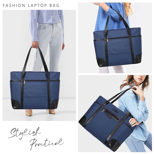 Laptop Bag for Women,ChaseChic Waterproof Classic Teacher's Tote Bag 15.6in Computer Work Bags for Women with Luggage Strap - color: Dark Blue-15.6in