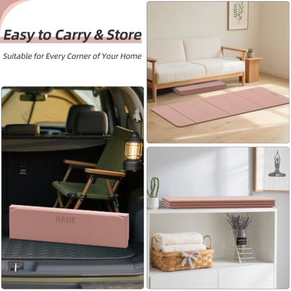 HAHE Foldable Yoga Mat 74"Lx32"Wx1/3"Thick, Folding Exercise Mats - color: Bright Pink
