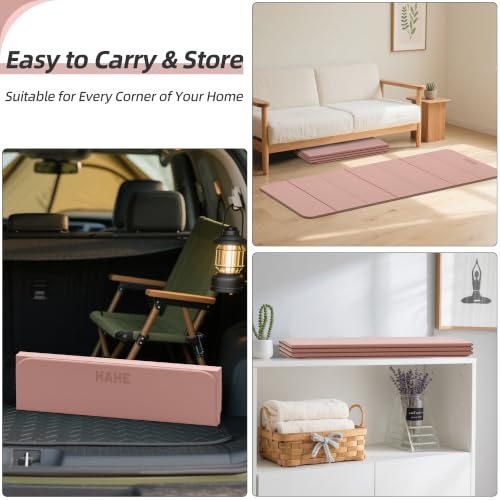 HAHE Foldable Yoga Mat 74"Lx32"Wx1/3"Thick, Folding Exercise Mats - color: Bright Pink