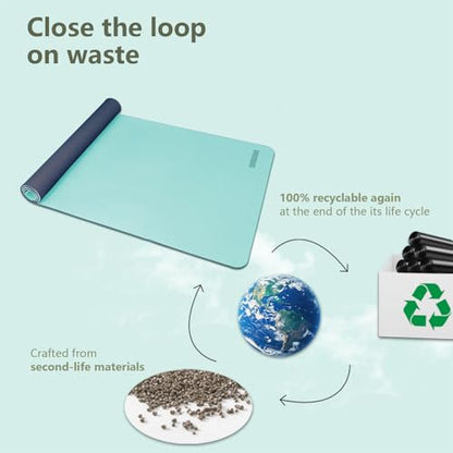 Yoga Mat, 80cm Wide, 1/3 Inch Thick Exercise Mat, Carry Strap, Fitness - color: Blue-green & dark blue