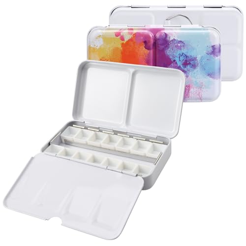 Watercolor Palette Empty with 14PCS Watercolor Half Pans - Sturdy Empty Watercolor Palette Tin - Watercolor tin for Gouache, Watercolor and Acrylic Painting - style: Multicolored