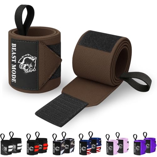 TECEUM Elastic Cotton Weightlifting Wrist Wraps with Thumb Loops, 1 Pair - color: Brown, style: 18" – Beast Mode