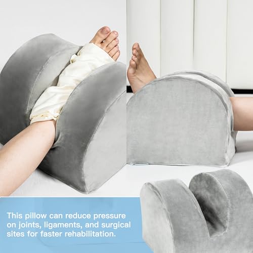 Knee Replacement Pillow for Recovery - Leg Elevation Pillow with Firm Foam for Post-Surgery Sleeping, Hip & Ankle Pain Relief & Swelling Reduction, Includes Washable Velvet Cover (Grey) - size: Single-Layer