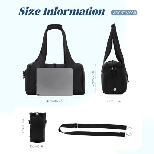 Oweisong Gym Bag for Women Sports Duffel Bag Lightweight Yoga Tote Travel Carry On Handbag with Shoes Compartment - color: Black