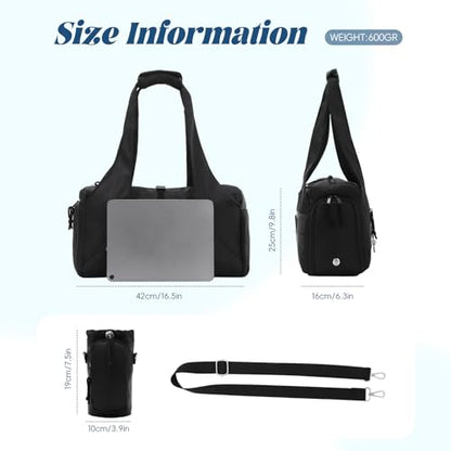 Oweisong Gym Bag for Women Sports Duffel Bag Lightweight Yoga Tote Travel Carry On Handbag with Shoes Compartment - color: Black
