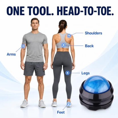 Manual Massage Ball Roller for Essential Oils & Lotion - Blue Handheld Deep Tissue Massager for Back, Neck & Foot Relief - color: Blue