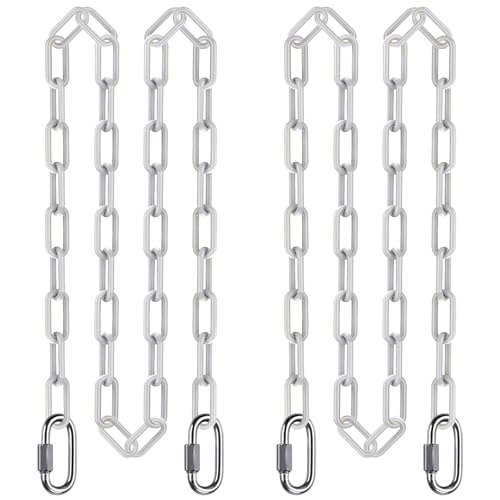 SELEWARE 2Pcs 100" Hanging Swing Chain White Plastic Coated Hanging Chains | 1000LB Capacity Porch Swing Chain with 4 Carabiners, Hammock Hardware Kit for Hanging Chair, Punching Bag, Indoor Outdoor Gym - color: White, size: 100" (2 Pcs)