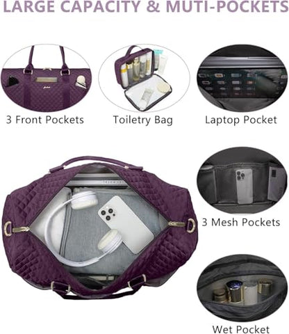 Women Weekender Travel Duffle Bag: Travel Duffel Overnight Bags with Shoe Compartment Large Carry on Tote with Toiletry Bag Weekend Traveling Yoga Gym Hospital Bag for Women with Wet Pocket Purple - color: 03-Purple, size: X-Large