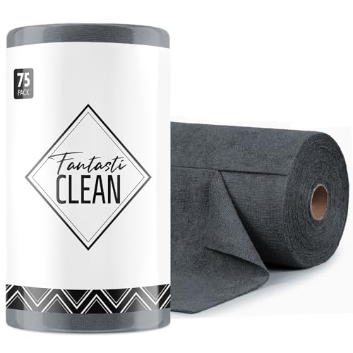 Fantasticlean Microfiber Cleaning Cloth Roll- 75 Sheets, 12" x 12"(Dimgrey) - color: Dimgray, size: 75 pack