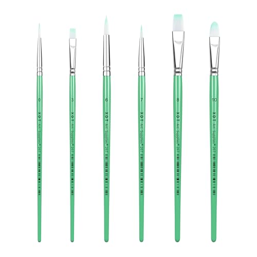 XDT#267 6Pcs Paint Brush Set for Acrylic Watercolor Oil – Professional Art Brushes with Ergonomic Handle, Non-Shedding Nylon Hair for Adults Kids Craft Painting - color: Green 6pcs