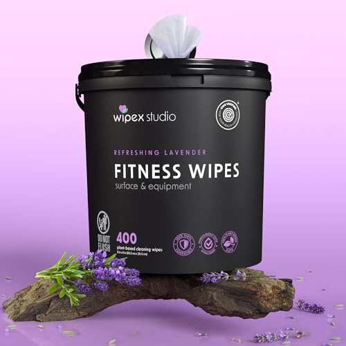Wipex Gym Wipes - Natural Fitness Equipment Wipes, EWG Verified, Plant-Based Cloth with Lavender & Vinegar, All-Purpose Cleaner - Safe on Peloton Bikes & Yoga Mats, 400 Count - size: 400 Count (Pack of 1), style: Lavender: Bucket
