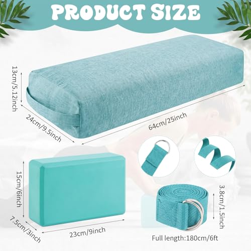 4 Pcs Yoga Bolster Pillows Blocks with Strap Set Comfortable Meditation Pillow with Carry Handle for Restorative Non Slip Reusable Yoga Blocks for Balance, Pilates, Washable Cover - color: Green