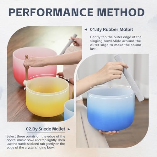 432HZ PCS Aria Gradient Crystal Singing Bowl Set of 3,GEC Note - size: 8"G 10"E 12"C