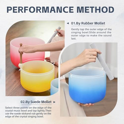 432HZ PCS Aria Gradient Crystal Singing Bowl Set of 3,GEC Note - size: 8"G 10"E 12"C