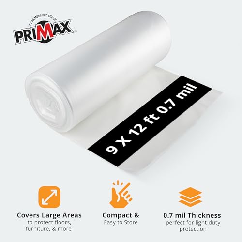 PRIMAX Clear Plastic Drop Cloth 9x12 ft (3 Pack) – Waterproof Painters Plastic Sheeting for Painting, Furniture Covers & Dust Protection – Easy Cleanup, Mess-Free Solution for Painting or Renovations - size: 9' x 12' - 3 pack