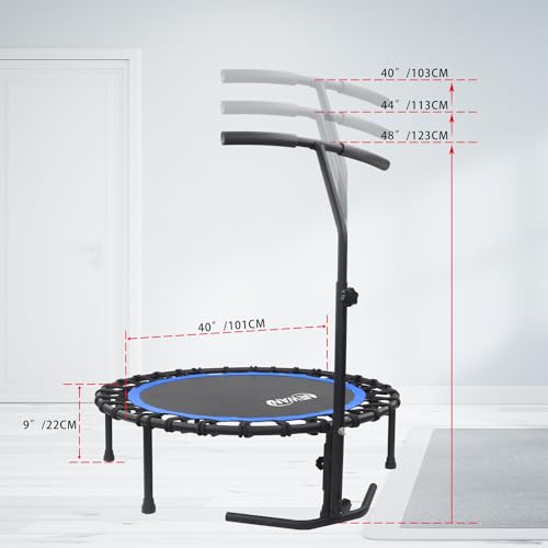Newan 40"-48" Silent Mini Trampoline Fitness Trampoline Bungee Rebounder Jumping Cardio Trainer Workout for Adults-Max Limit 330lbs - color: 40" Round Blue（Have Handle）