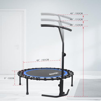 Newan 40"-48" Silent Mini Trampoline Fitness Trampoline Bungee Rebounder Jumping Cardio Trainer Workout for Adults-Max Limit 330lbs - color: 40" Round Blue（Have Handle）