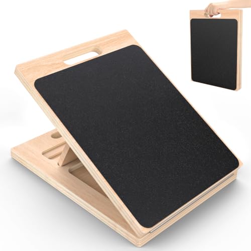 Reinforced Wood Slant Board, Adjustable Calf Stretcher with 15-30° Incline for Plantar Fasciitis Relief, Achilles Tendon Stretch, and Home Exercise Mobility,250LBS Capacity (Standard Version(15°–30°))