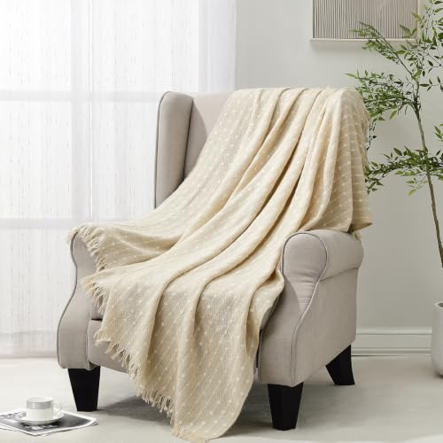 BOURINA Faux Cashmere Throw Blanket, Soft Sofa Blanket, Beige 50x60 inch - color: Beige