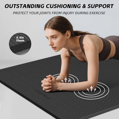 PAIDU Extra Long Wide Yoga Mat, （10mm） Thick Non-Slip Exercise Mat 76"x33" | large mat, ideal for yoga, Pilates & home gym, with non-slip grip & cushioning for all exercises. - color: Black