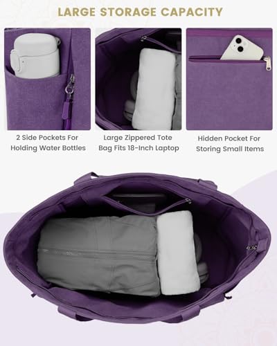 Gonex Yoga Mat Bag with Zipper Mat Carrier Canvas Gym Tote | Durable Canvas, Zipper Closures Prevent Slipping, Quick Access, Bottle Holder, Fits Yoga Blocks, Gym & Travel Use - color: Purple, size: X-Large(19.5×7×17inch)