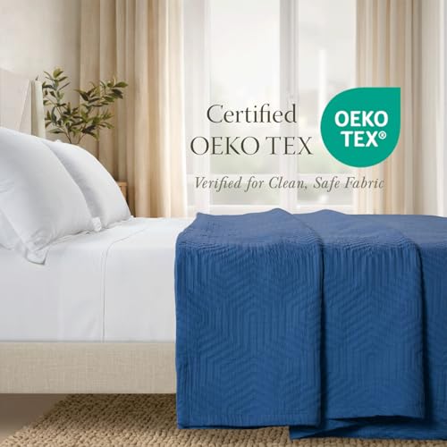 Threadmill Cotton Twin Coverlet Blanket, Jacquard, Folkstone Blue, 68 x 90 - color: Aster Folkstone Blue, size: Twin / Twin-XL
