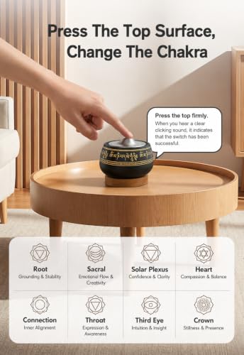 Portable Electronic Tibetan Singing Bowl, 8 Chakra Modes with 8 Chakra Cycle Play Mode, Auto/Manual Mode, Vibration & Built-in Timer, USB-C Rechargeable Meditation Device for Yoga, Reiki, Relaxation - color: Black Gold Chakra