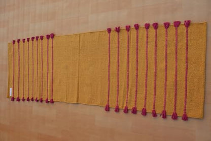 Jaipur Art & Rugs Cotton Yoga Rug - Eco-Friendly Hand-Woven Thick Mat (24”x72”x5mm) for Everyday Fitness at Home - Comfortable & Extra-Long - color: Yellow-Pink