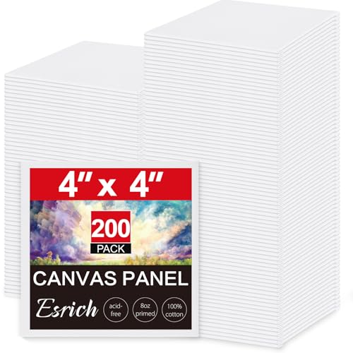 ESRICH Mini Canvases for Painting,4x4In Canvas in Bulk 200Pack Small Canvas Panels Cotton Paint Canvas Primed Acid Free Blank Canvas Boards for Oil Paint,Watercolor,Acrylic Paint,Gouache&Tempera. - size: 4*4in 200pack