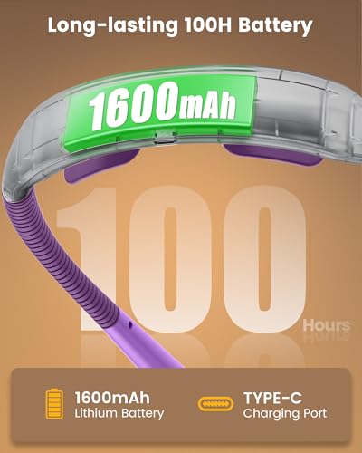 Glocusent Neck Light with Timer, 100 Hours Book Light for Bedtime Reading | Neck Reading Light, 3-Color, 5 Brightness, Bendable, Ergonomic, 1600mAh, Rechargeable, Eye Care, Sleep Aid, Travel Lock, Gift - color: Purple