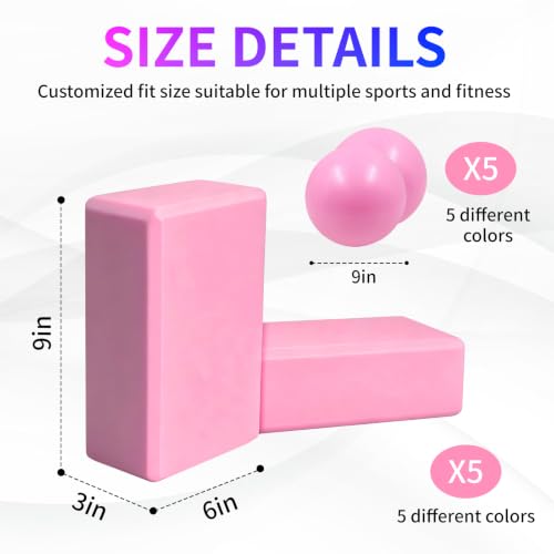 20 Pack Yoga Blocks and Pilates Ball Set, 10 Pack Non-Slip Foam Bricks (9x6x3) with 10 Pack 9 Inch Anti-Burst Mini Exercise Balls for Yoga, Stretching, Barre, Home Gym & Studio