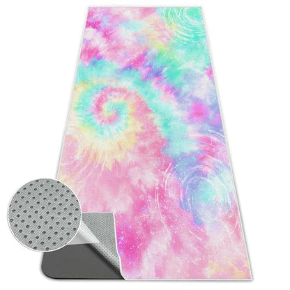 Yoga Mat Towel,Hot Yoga Towel High-Definition Pattern,Machine Washable with Ultra-Absorbent Yoga Towels for Hot Yoga Non Slip for Fitness,Exercise,Pilates,72 x 27 in,Pink and Green Gradient - color: Pink and Green Gradient