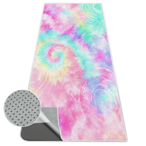 Yoga Mat Towel,Hot Yoga Towel High-Definition Pattern,Machine Washable with Ultra-Absorbent Yoga Towels for Hot Yoga Non Slip for Fitness,Exercise,Pilates,72 x 27 in,Pink and Green Gradient - color: Pink and Green Gradient