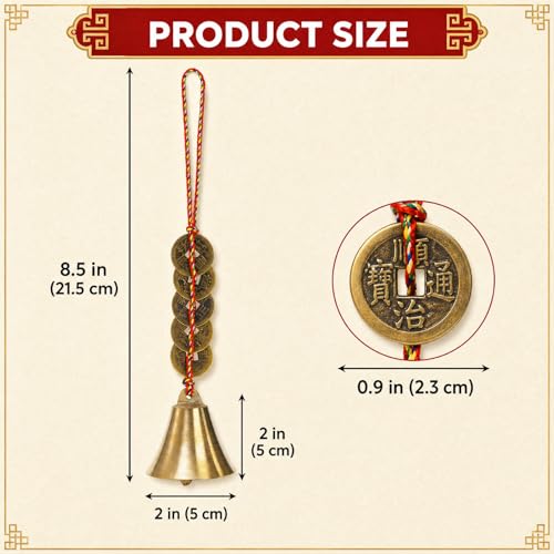 YOUEON 2 Pcs Chinese Lucky Bell for Wealth and Safe, Chinese Hanging Decor Wind Chimes with Coins for Good Luck, Peace and Success for Indoor Outdoor Patio Front Door