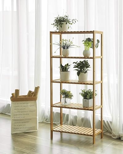 SONGMICS 5-Tier Bamboo Shelf, Freestanding Bathroom Storage Rack - color: Light Bamboo, size: 5 Tiers (10.2"D x 23.6"W x 51.2"H)