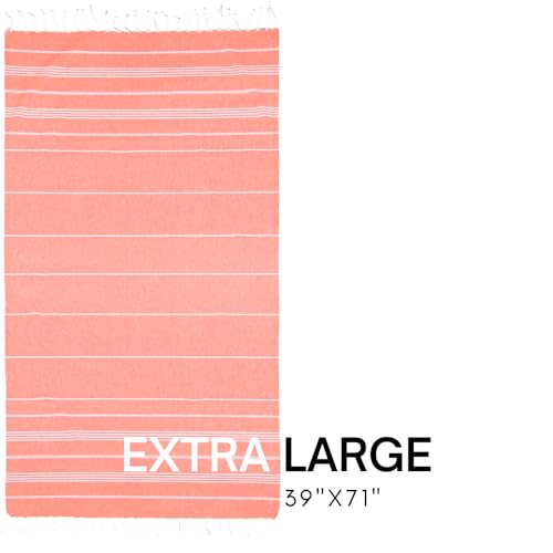 BAY LAUREL Turkish Beach Towel with Travel Bag 39 x 71 Quick Dry Sand Free Lightweight Large Oversized Towels Light - color: Orange With Mix Green