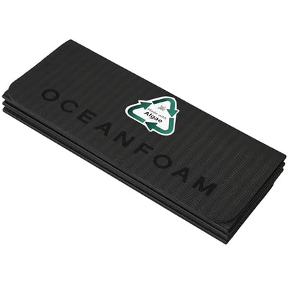Oceanfoam Travel Workout Mat – 0.3" Thick Folding Exercise Mat for Yoga, Pilates, & Fitness – Non-Slip with Cotton Carrying Strap, Made with Sustainable Algae Foam – 24" x 72" (Charcoal) - color: Charcoal