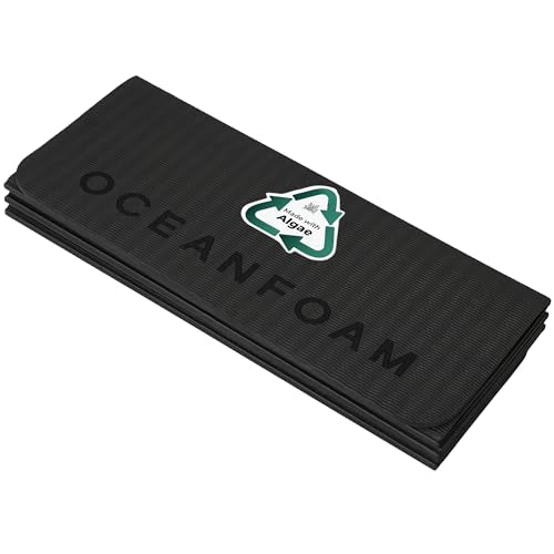 Oceanfoam Travel Workout Mat – 0.3" Thick Folding Exercise Mat for Yoga, Pilates, & Fitness – Non-Slip with Cotton Carrying Strap, Made with Sustainable Algae Foam – 24" x 72" (Charcoal) - color: Charcoal