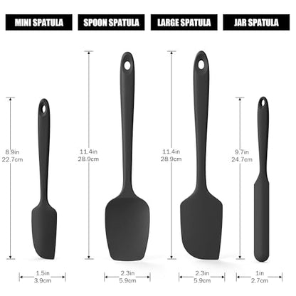 Doosu 600°F Heat Resistant Silicone Spatula Scrapers (Set of 4, Black) | Food Grade Kitchen Rubber Baking Cooking Tool Nonstick Utensil Set for Mixing, Scraping, Folding, Stirring, Serving - color: Black, size: Set of 4