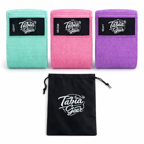 Fabric Resistance Bands Set – Booty Bands for Women & Men – Non-Slip Glute Workout Bands – Exercise Loop Bands for Legs, Yoga, Pilates & Home Gym – 3 Levels with Carry Bag | Tabia Gear