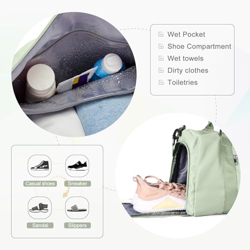 Gym Bag for Women Men with Shoes Compartment,Sports Duffle Bags Personal item travel Duffel Tote Bag Small Carry on Weekender Overnight Bag Workout Dance Bags Hospital Holdalls Grass Green - color: A18-Grass Green