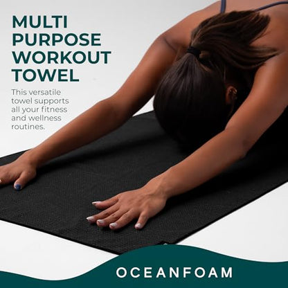 Oceanfoam Beach Towel – Lightweight, Absorbent, Quick-Drying, Sand-Resistant, Non-Slip – Ideal for Workouts, Yoga, Pilates, Beach, Pool, Boat & Travel – 25% Recycled – 72"x24" (Black) - color: Black