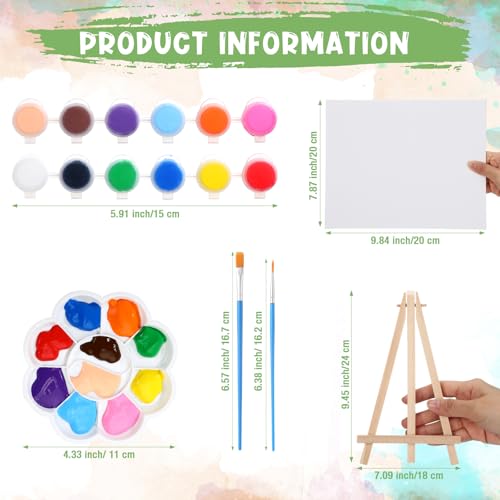 Qilery 12 Set Canvas Painting Kit, Mini Canvas with Wooden Easels Acrylic Paints Strips, Brushes, Palette, Art Set for Acrylic Oil Watercolor Adults Birthday Party Favors(8 x 10 Inch) - size: 8 x 10 Inch